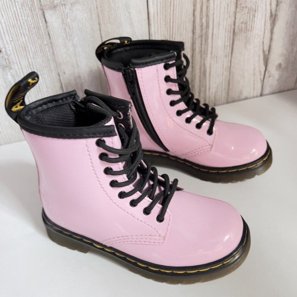 Girl's Grade School 1460 “Pale Pink” Patent Combat Boots Size 8 - Picture 6 of 16